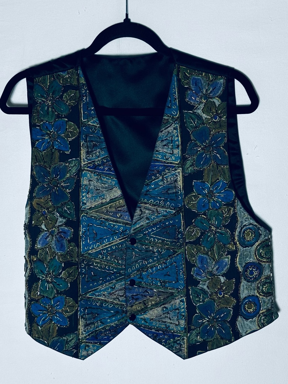 Vintage 90s Beaded Paisley Snap Front Geometric Floral Vest S Waistcoat